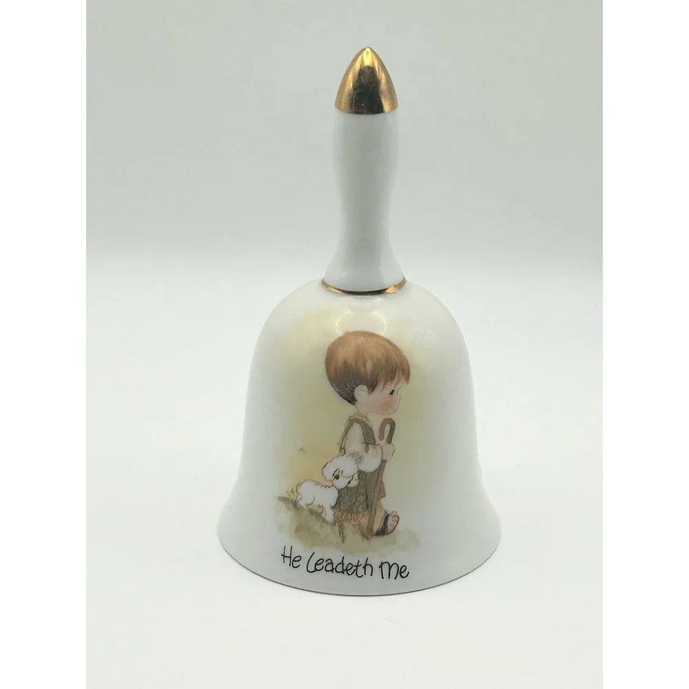 Precious Moments‎ He Leadeth Me Porcelain Bell 1985 Enesco Shepherd Boy Japan